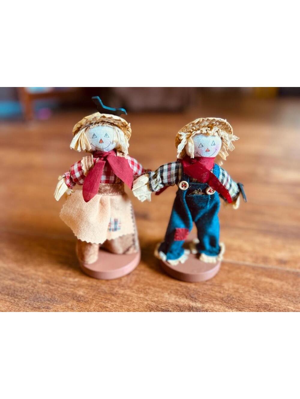 Pair of Decorative Handcrafted Scarecrow Figurines